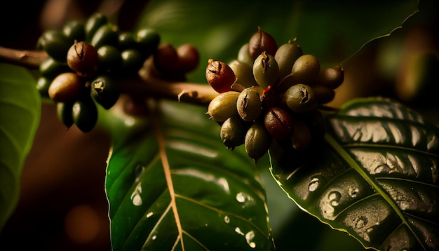 Free photo fresh green leaf on wet branch refreshing water generated by ai