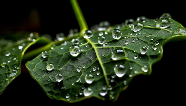 Fresh green leaf with dew drop close up generated by AI