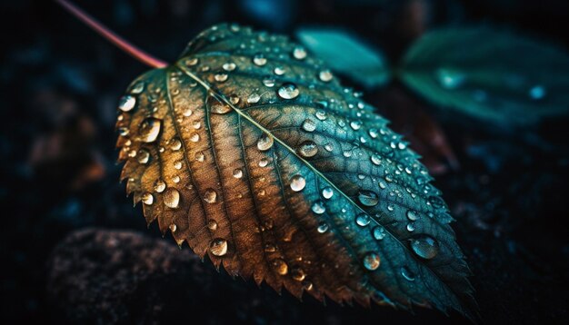 Fresh green leaf with dew drop close up generated by AI