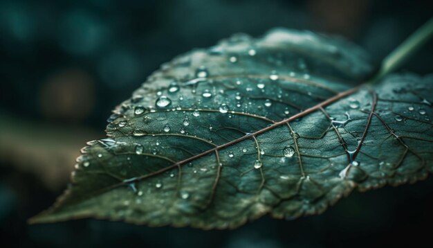 Fresh green leaf with dew drop pattern generated by AI