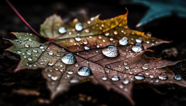 前景の生成 AI に雨滴が付いた新緑の葉