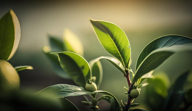 Free photo fresh green leaves on a branch close up generated by ai