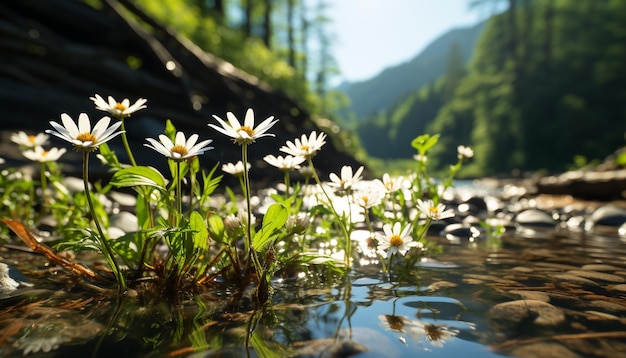 無料写真 人工知能によって生成された夏の新緑の草原の野の花が咲く自然の美しさ