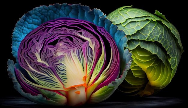 Fresh healthy salad with purple and savoy cabbage generated by AI