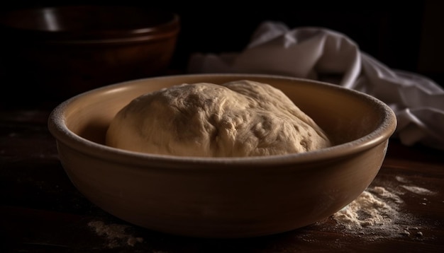 Free photo fresh homemade bread dough mixing in bowl generated by ai