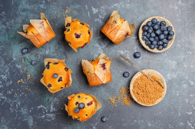 Fresh homemade delicious blueberry muffins.