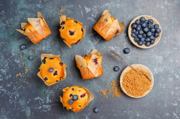 Fresh homemade delicious blueberry muffins.