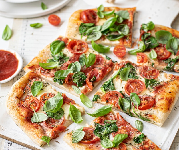 Foto gratuita idea di ricetta per pizza fresca fatta in casa