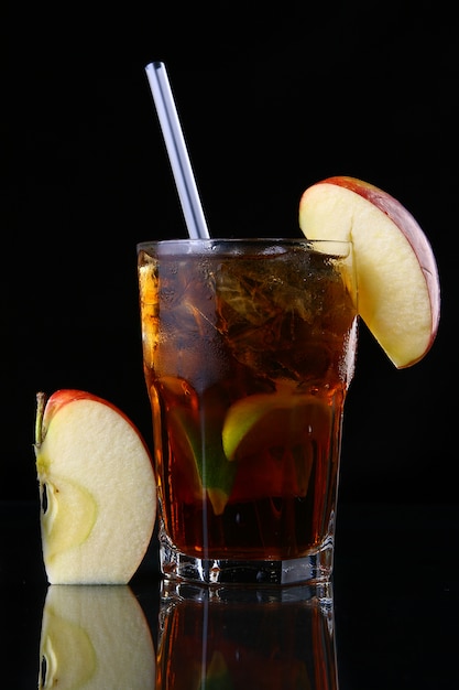 Fresh ice tea glass with lime