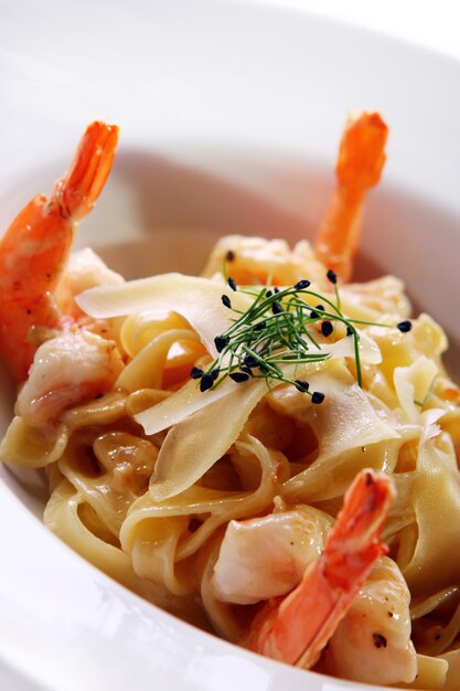 Fresh italian pasta served with shrimps