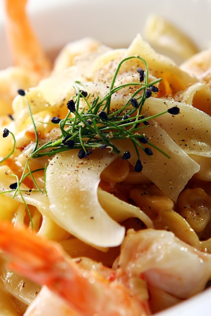 Fresh italian pasta served with shrimps