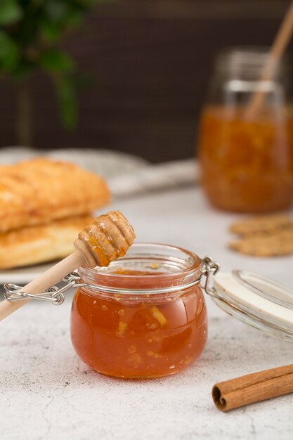 Fresh juicy homemade jam with honey