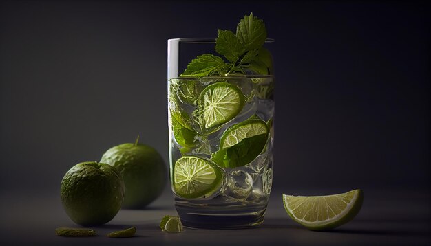 Free photo fresh lemon mojito cocktail with ice and mint generative ai