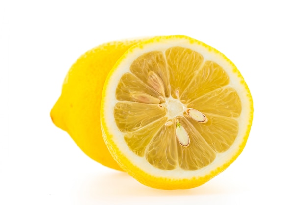 Fresh lemons on white background