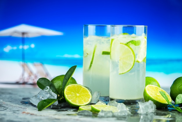 Fresh lime drinks macro shot