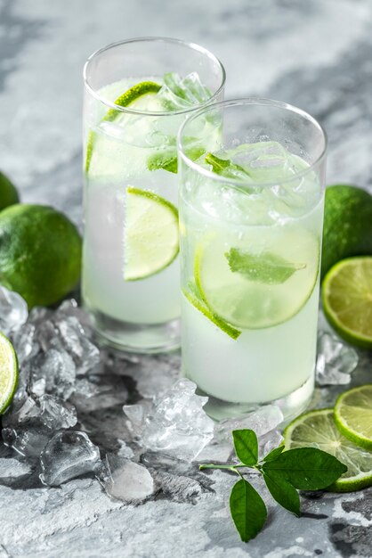 Fresh lime drinks macro shot