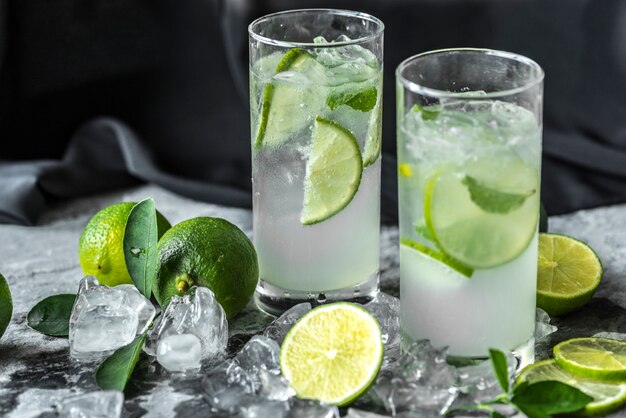 Fresh lime drinks macro shot