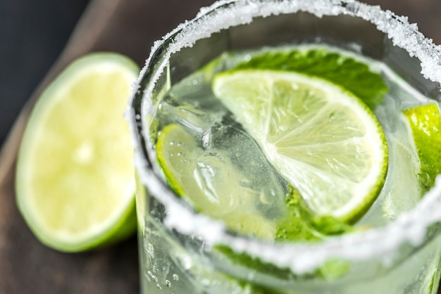 Fresh lime drinks macro shot