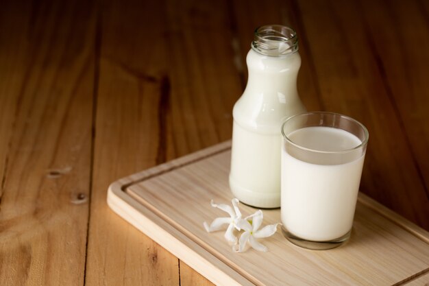 Fresh milk bottle and glass