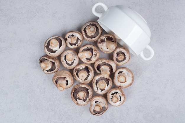 Fresh mushrooms on white plate. High quality photo