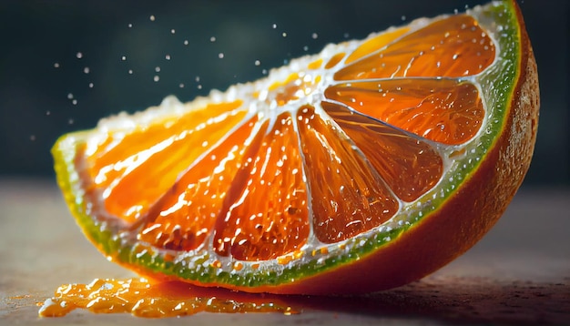 Free photo fresh orange slice on wood with vibrant colors generated by ai