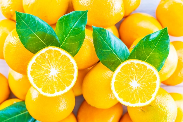 Fresh oranges fruit on table