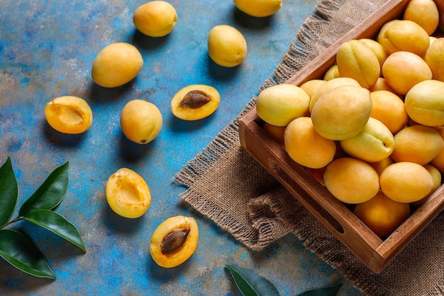 Fresh organic apricots,summer fruit,top view