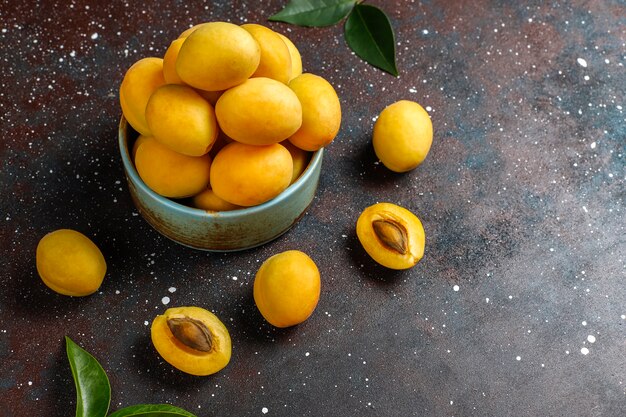 Fresh organic apricots,summer fruit,top view