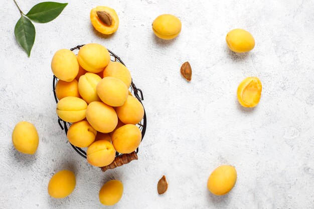 Fresh organic apricots,summer fruit,top view