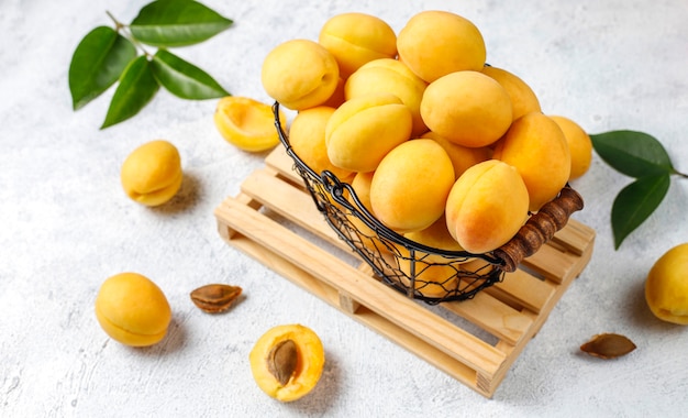 Fresh organic apricots,summer fruit, top view