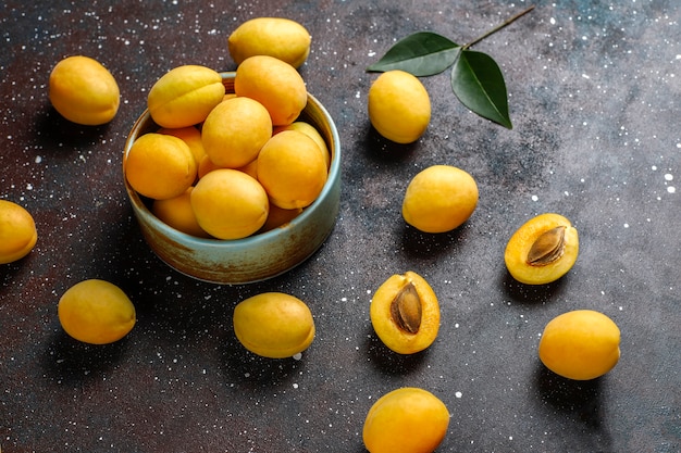 Fresh organic apricots,summer fruit, top view