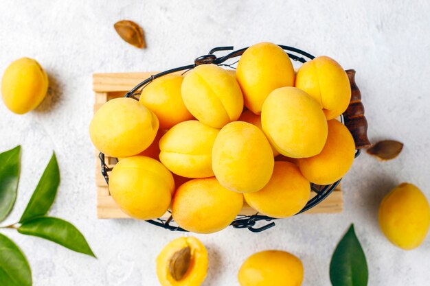 Fresh organic apricots,summer fruit,top view