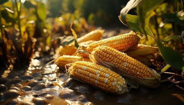 Fresh organic corn on the cob a summer delight for vegetarians generated by artificial intelligence