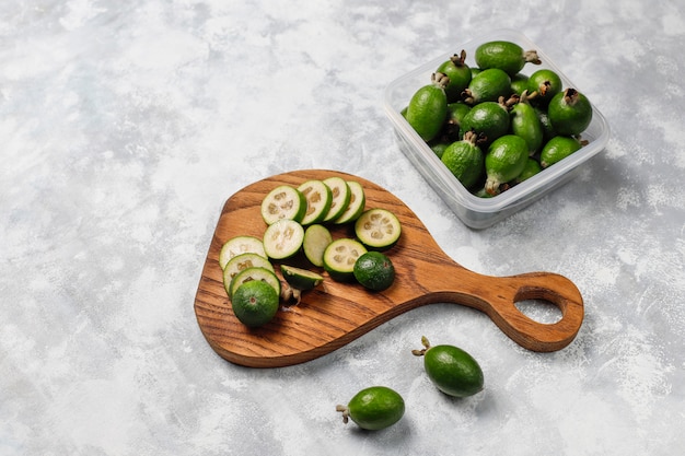 Free photo fresh organic feijoas on light