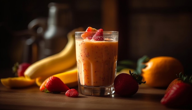 Fresh organic fruit smoothie rich in antioxidants generated by AI