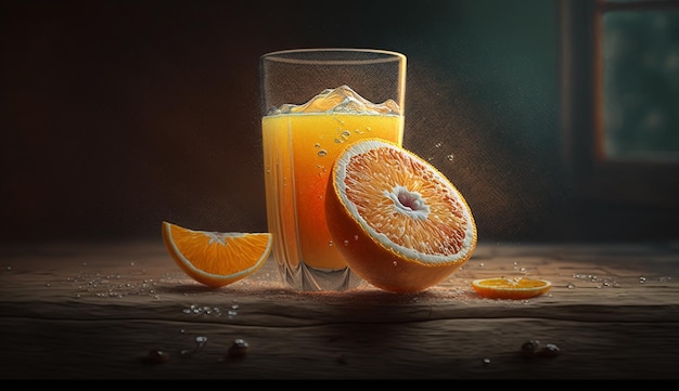 Foto gratuita fette di arancia organiche fresche su un tavolo rustico ai generativo