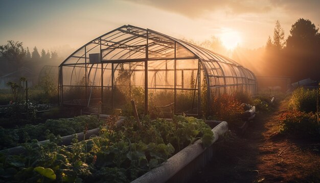 Fresh organic vegetables grow in greenhouse industry generated by AI