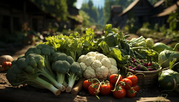 신선한 유기농 채소, 건강한 식습관, 자연의 풍요로움, 활기차고 영양이 풍부하며 인공지능에 의해 생성됩니다.