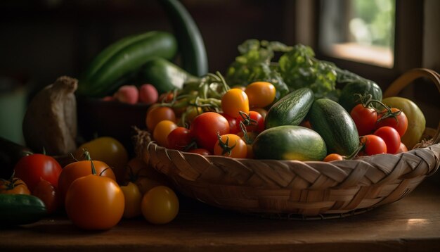 Free photo fresh organic vegetables in wicker basket indoors generated by ai