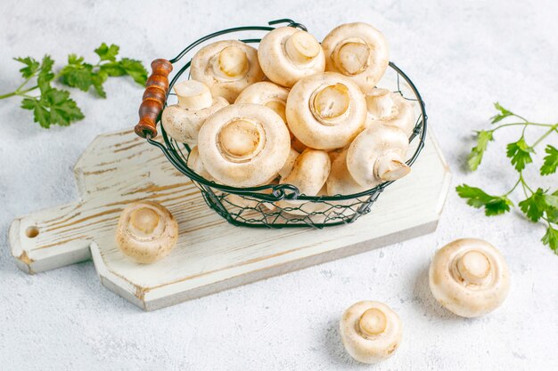 Fresh organic white mushrooms champignon