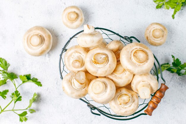 Fresh organic white mushrooms champignon