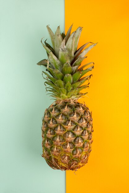 Fresh pineapple on a ice blue and orange background