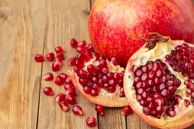 Fresh pomegranate arrangement high angle