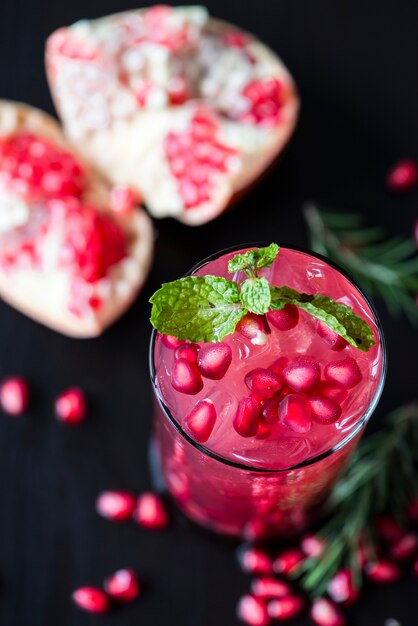 Fresh pomegranate juice macro shot