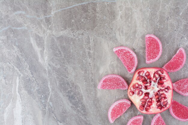 Fresh pomegranate with candied fruits 