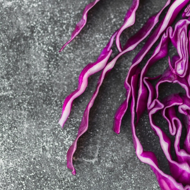 Free photo fresh purple cabbage on grey textured background