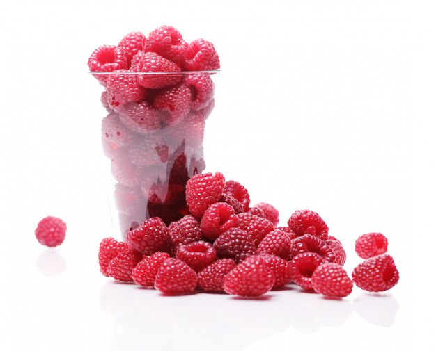 Fresh raspberries in the glass