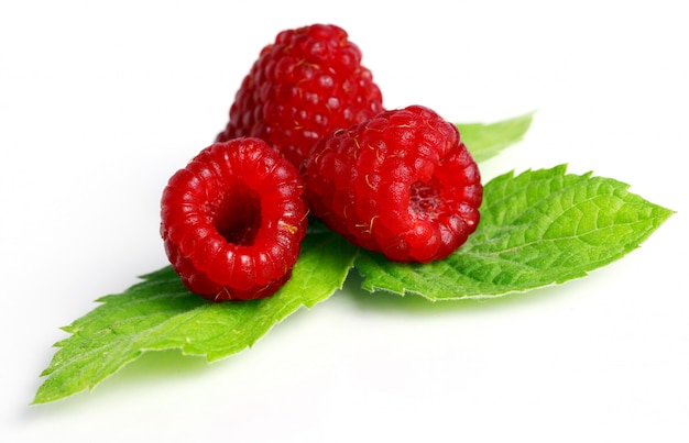 Fresh raspberry with leaves