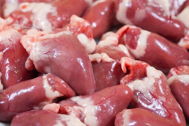 fresh raw chicken hearts