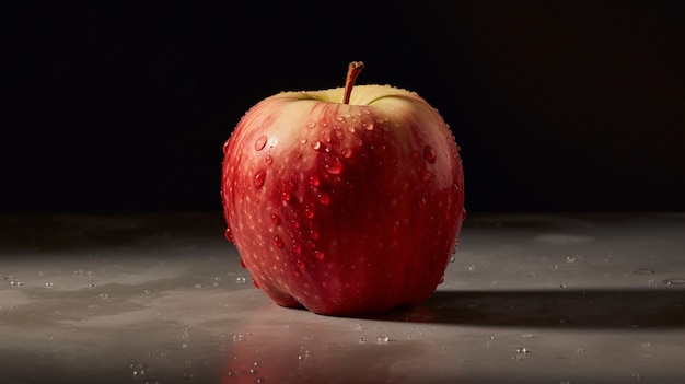 свежее красное яблоко с каплями воды